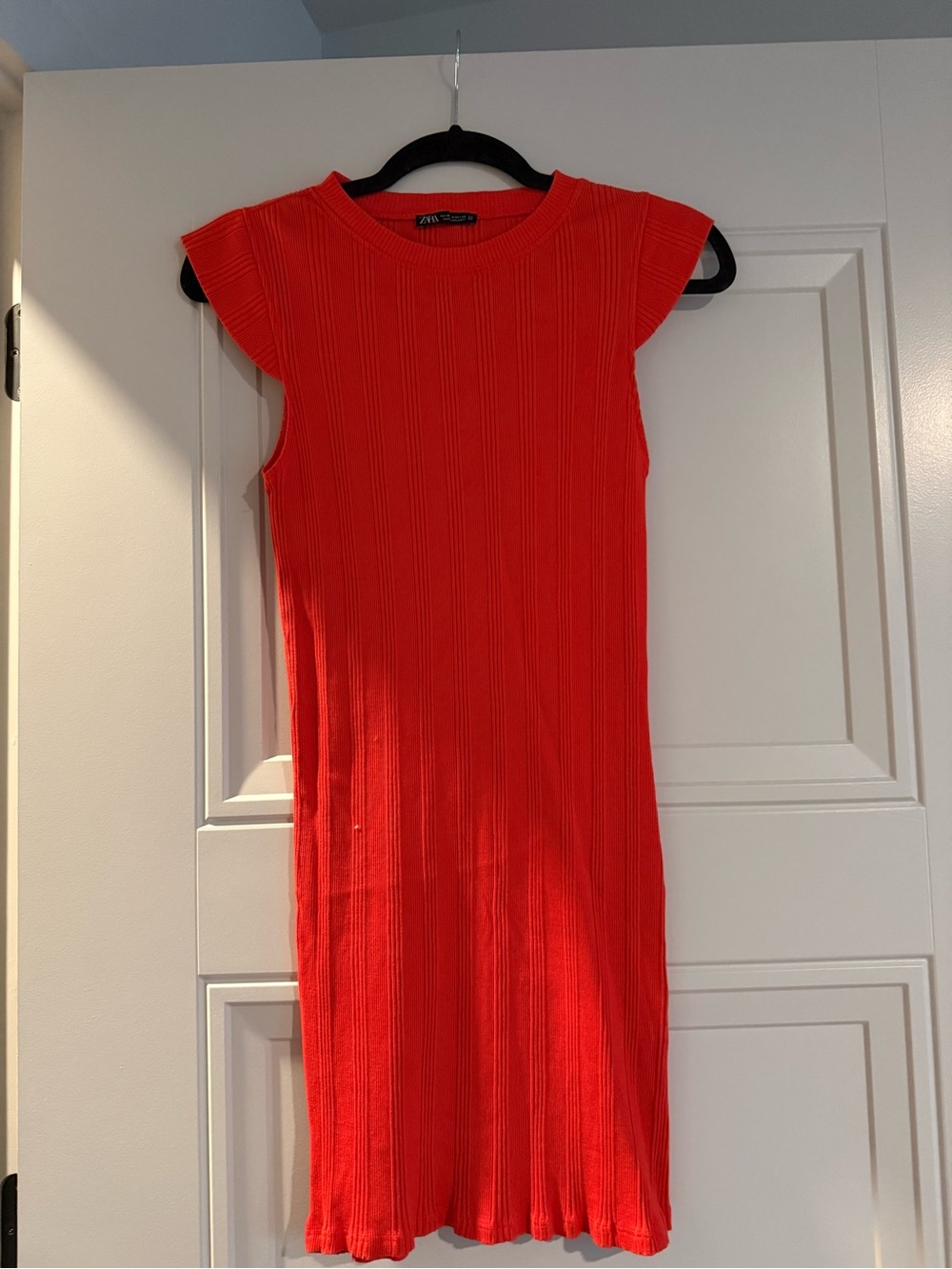 Zara Bright Red Ribbed Midi Dress
